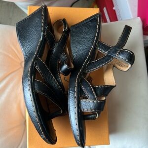 Born Leather Wedge black Slingback Sandal shoe Size US 10 EUR 42